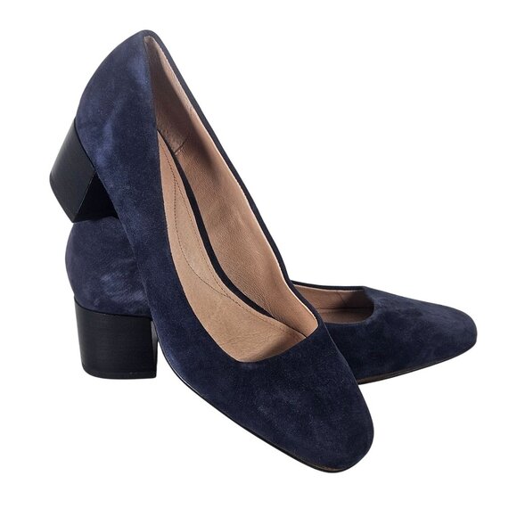 J. Jill Women’s Navy Suede Pumps 7M Block Heel, Light Academia, Quiet Luxury - Picture 1 of 12